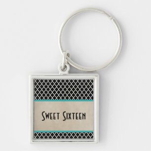Porte-clés Chic Quatrefoil Sweet 16 Porte - clé, Aqua