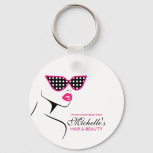 Porte-clés Chic Retro Pink Polka Dot Lunettes de soleil Beaut