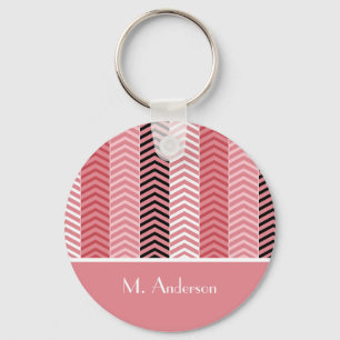 Porte-clés Chic Rose Chevron Grille Avec Nom