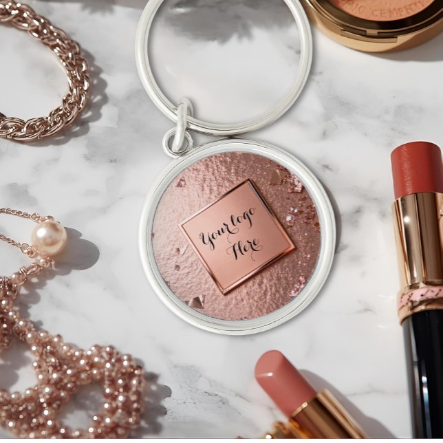 Porte-clés Chic Rose Gold Glitter Custom Logo  (Créateur téléchargé)