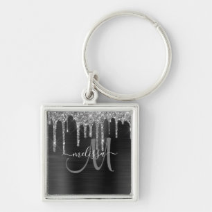 Porte-clés Chic Silver Parties scintillant Drives brossé nom 