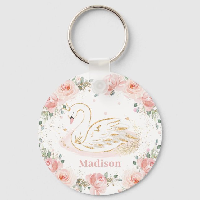 Porte-clés Chic Swan Princess Pastel Blush Floral Gold   (Recto)