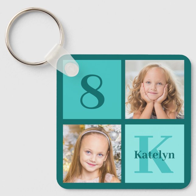 Porte-clés Chic Teal Photo Collage Personalized (Recto)