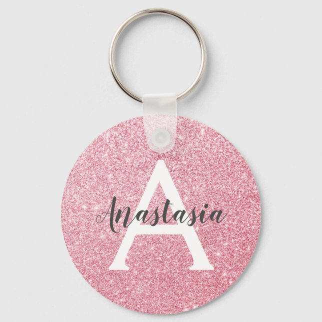 Porte-clés Chic & Tendance Rose Gold Paillettes Monogramme (Recto)