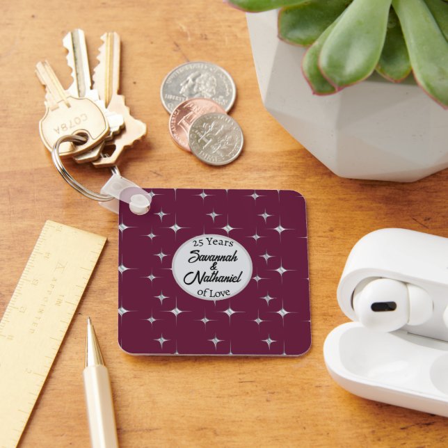 Porte-clés Chic Vingt-Cinquième Anniversaire Custom Couple Ph (Bureau)