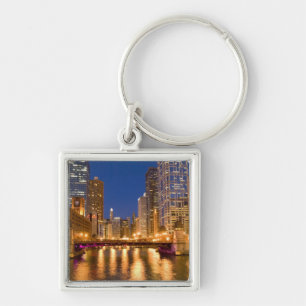 Porte-clés Chicago, Illinois, Skyline et rivière Chicago à