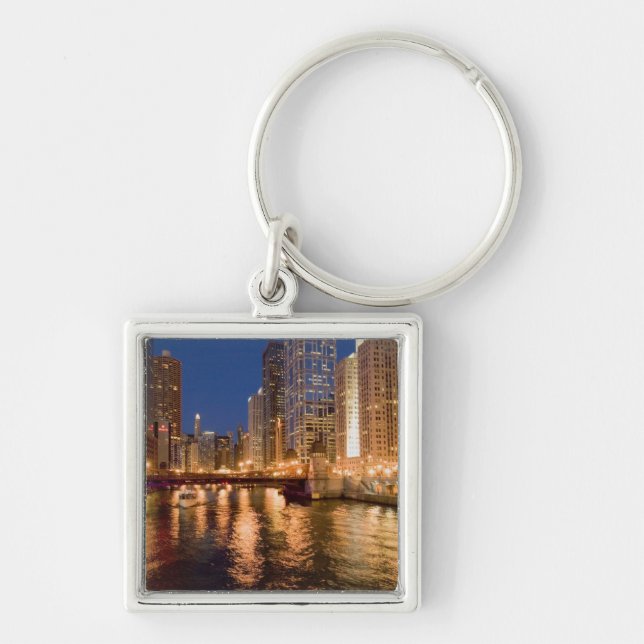 Porte-clés Chicago, Illinois, vue panoramique et rivière Chic (Devant)