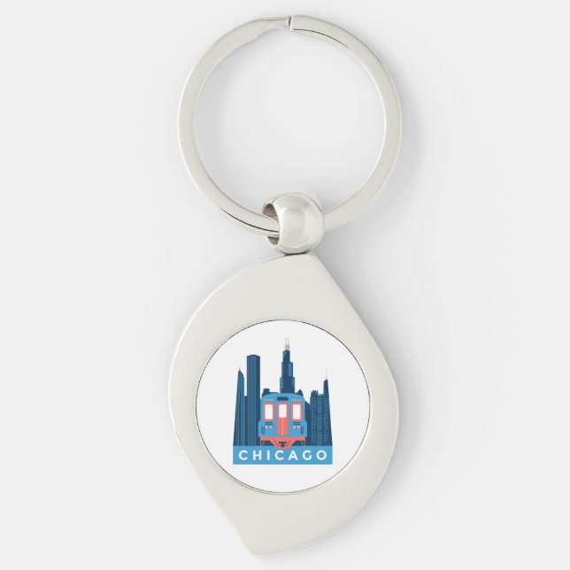 Porte-clés Chicago Skyline Voyage Vintage  (Devant)