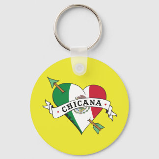 Porte-clés Chicana Coeur de tatouage avec drapeau mexicain