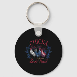 Porte-clés Chicka Boom Boom drôle de poulet patriotique 4 jui