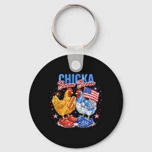 Porte-clés Chicka Boom Boom Poulet Patriotique Rouge Blanc Bl