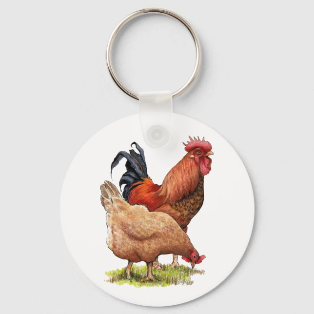 Porte-clés Chicken And Rooster Art, Poultry, Farm Animals (Recto)