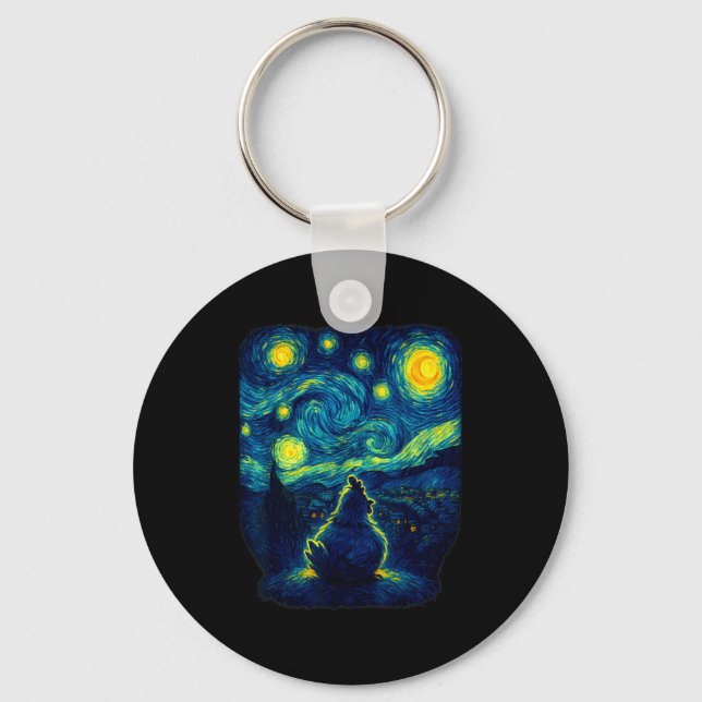 Porte-clés Chicken Starry Funny Night Van Gogh Farm Lover Gir (Recto)
