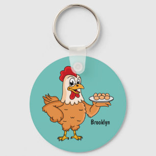 Porte-clés Chicken with eggs on plate cartoon