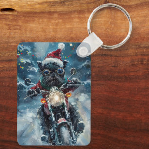 Porte-clés Chien Affenpinscher à moto Noël
