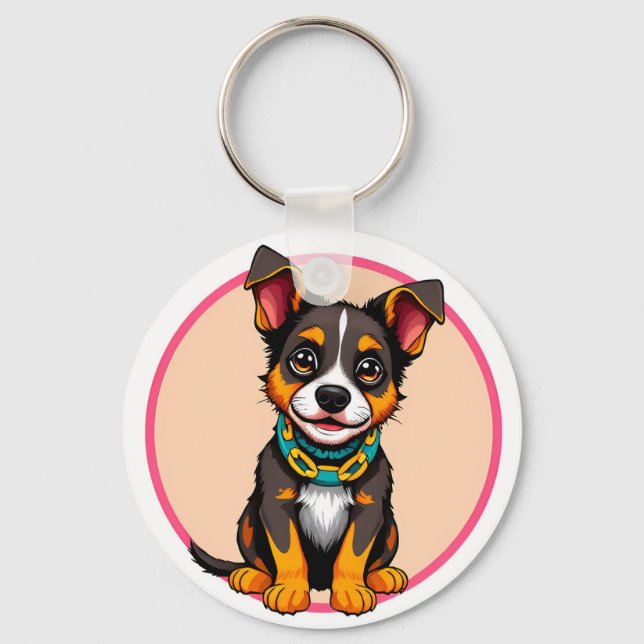 Porte-clés Chien animé mignon avec collier (Recto)