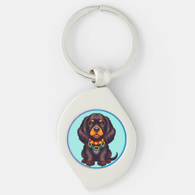 Porte-clés Chien Animé mignon avec collier (Devant)