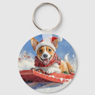 Porte-clés Chien Basenji en Traîneau Laissez Tomber la Neige