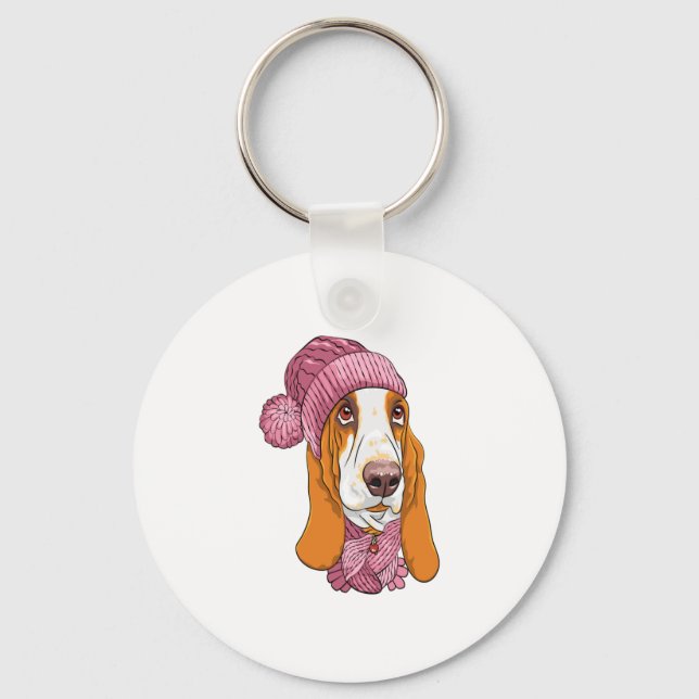 Porte-clés chien Basset Hound race en tricot casquette (Recto)