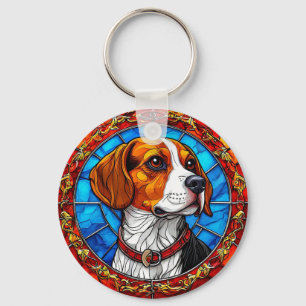 Porte-clés Chien beagle dans l'art vibrant en verre tendu