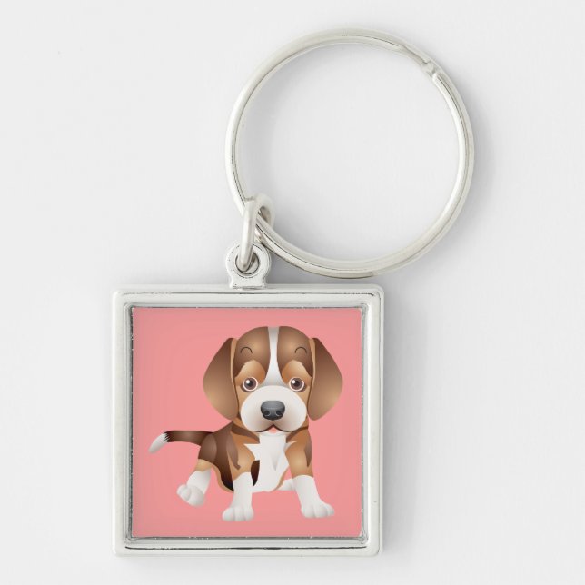 Porte-clés Chien Beagle Rose Amour (Devant)