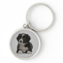 Porte-clés Chien Bébé Border Collie Bleu Amour