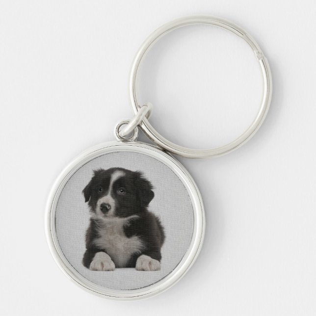 Porte-clés Chien Bébé Border Collie Bleu Amour (Devant)