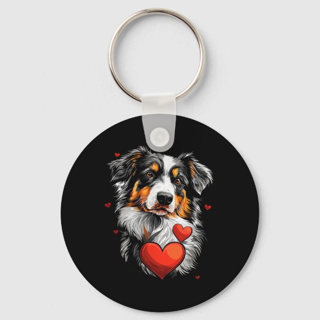 Porte-clés Chien berger australien de la Saint-Valentin  (Recto)