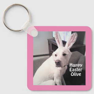 Porte-clés Chien blanc mignon aux oreilles de lapin de Pâques