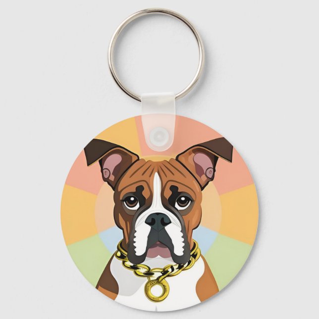 Porte-clés Chien Boxer dans un cadre circulaire vibrant (Recto)