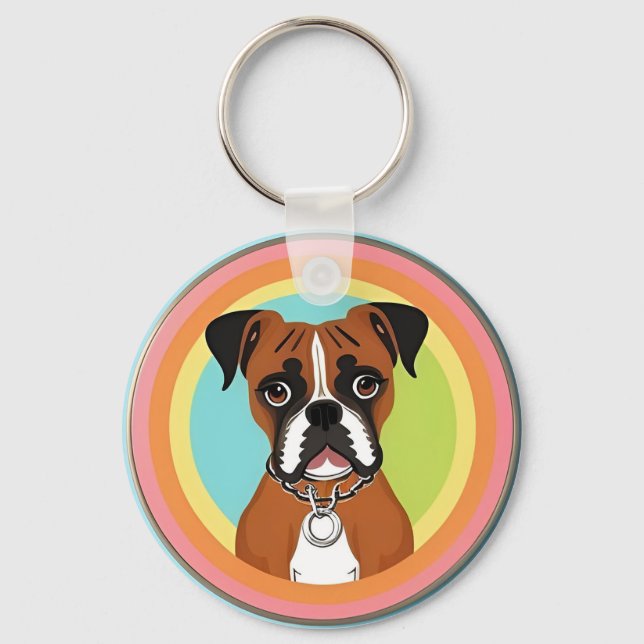 Porte-clés Chien Boxer dans un cadre circulaire vibrant (Recto)
