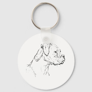 Porte-clés Chien Boxer encre Art – Dessin au trait minimalist