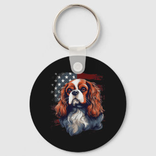 Porte-clés Chien Cavalier King Charles Drapeau 4 Juillet