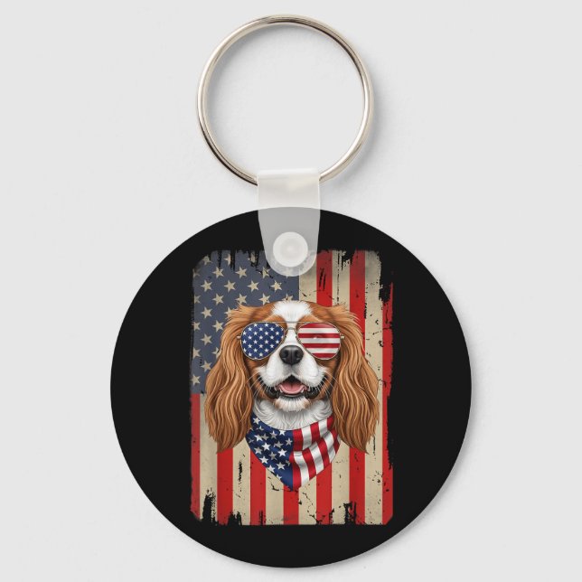 Porte-clés Chien Cavalier King Charles Spaniel 4 Juillet (Recto)