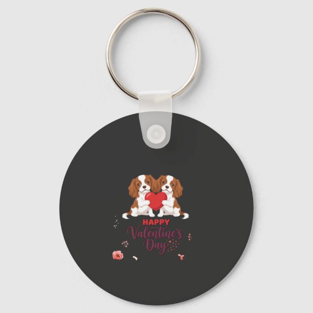Porte-clés Chien Cavalier King Fleuris Joyeuse Saint-Valentin (Recto)