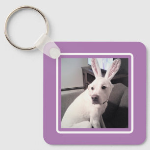 Porte-clés Chien Chien Chiot Blanc Mignonne Avec Lapin De Pâq