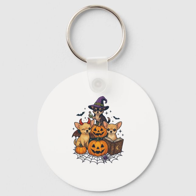 Porte-clés Chien Chihuahua Halloween Citrouilles Chapeau de S (Recto)