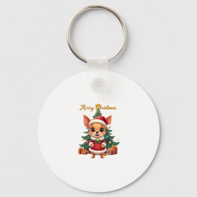 Porte-clés Chien Chihuahua Joyeux Noël (Recto)