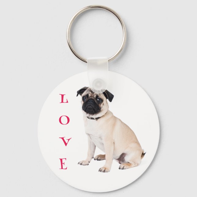 Porte-clés Chien Chiot Pug Amour (Recto)