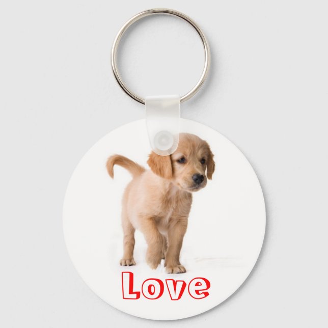 Porte-clés Chien Chiot Retriever Doré Amour (Recto)
