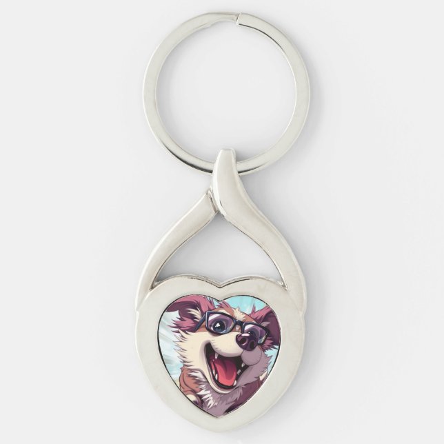 Porte-clés Chien Cool avec Lunettes de Soleil (Devant)