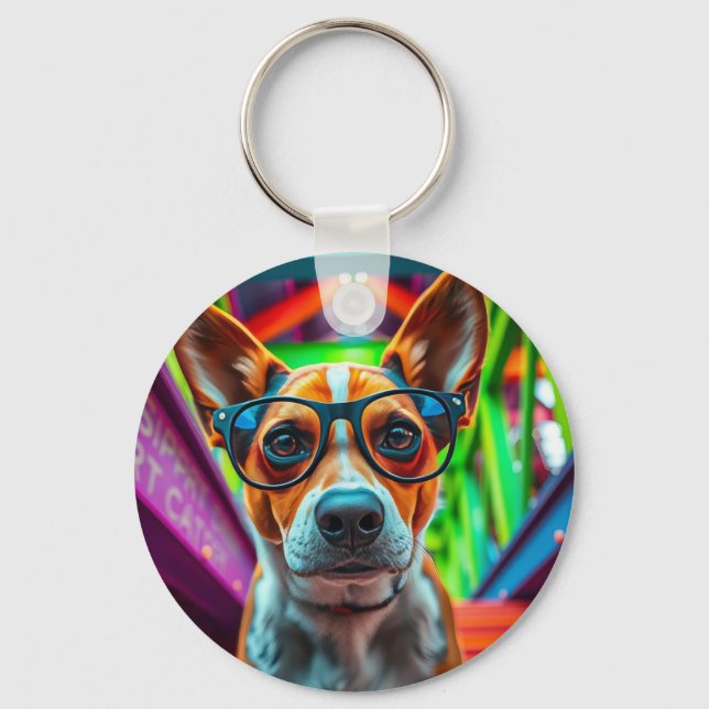 Porte-clés Chien Cool avec Lunettes de Soleil (Recto)