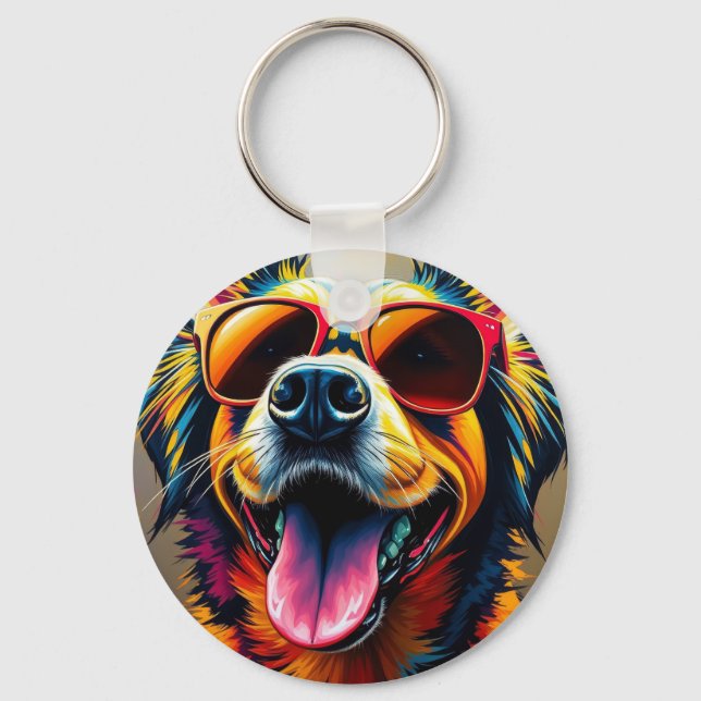 Porte-clés Chien Cool avec Lunettes de Soleil (Recto)