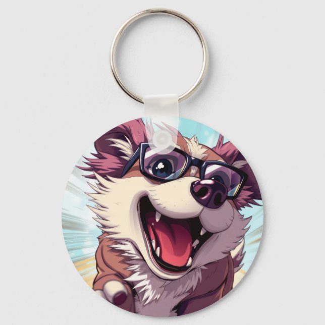 Porte-clés Chien Cool avec Lunettes de Soleil (Recto)