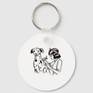 Porte-clés Chien Dalmatien Et Femme Aînée De Tatouage Concept