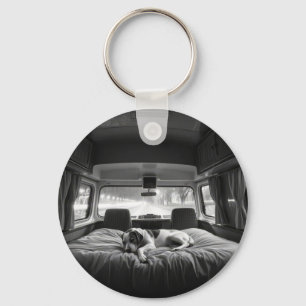 Porte-clés Chien dans le lit d'un camping-car