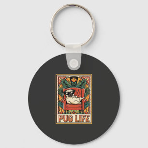 Porte-clés Chien d'art populaire rétro Pug Life