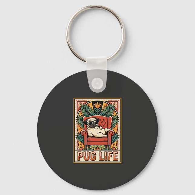 Porte-clés Chien d'art populaire rétro Pug Life (Recto)