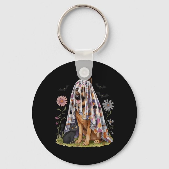 Porte-clés Chien de berger allemand fantôme floral patchwork  (Recto)