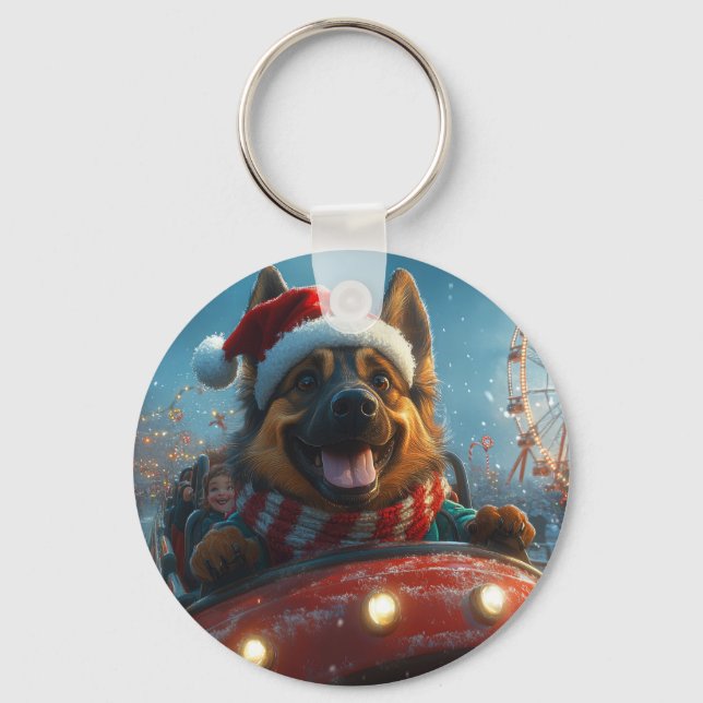 Porte-clés Chien de berger belge Montagnes russes Noël (Recto)